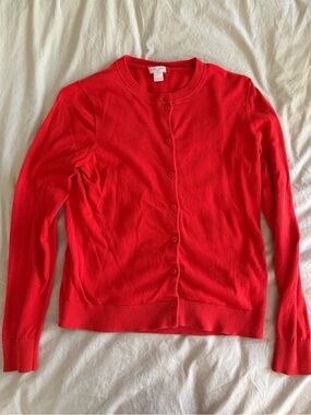 Red Women's Crewneck Button Cardigan Sweater